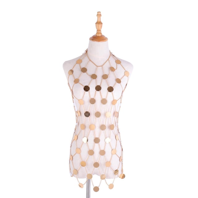Lentejuelas en Capas Vestido de Cadena Corporal Discoteca Mujeres Joyería Corporal Fiesta Bikini de Moda Cadena para Boda Compromiso Verano Dorado Hugo Soporte de pecho
