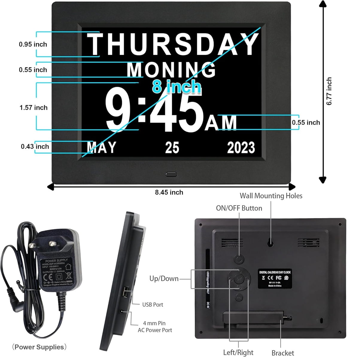 8 Inch Digital Day Dementia Clock For Seniors, Large Medication Reminders Calendar Clock With Day Of The Week, Date Time For Elderly Vision Impaired, Memory Loss, Black