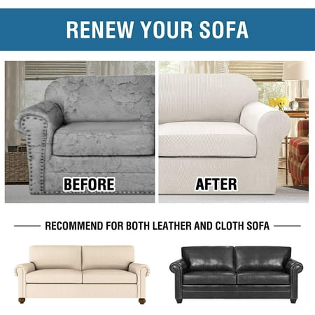 3 Piece Stretch Sofa Covers For 2 Cushion Couch Living Room Slipcovers Furniture Cover Base Plus Seat Thicker Jacquard Fabric Large Ivory White Canada Room Sofa Slipcovers Furniture Cover, Large Sofa Seat Cushion Covers