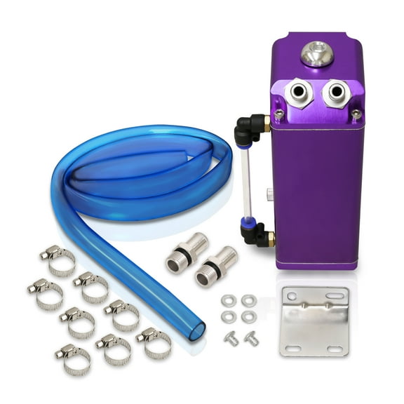 AJP Distributors 600ML Billet Aluminum Round Cylinder Engine Motor Oil Catch Can Reservoir Drain Plug Tank Indicator Hose Tube Hardware Kit Purple Upgrade Compatible/Replacement For Universal Car