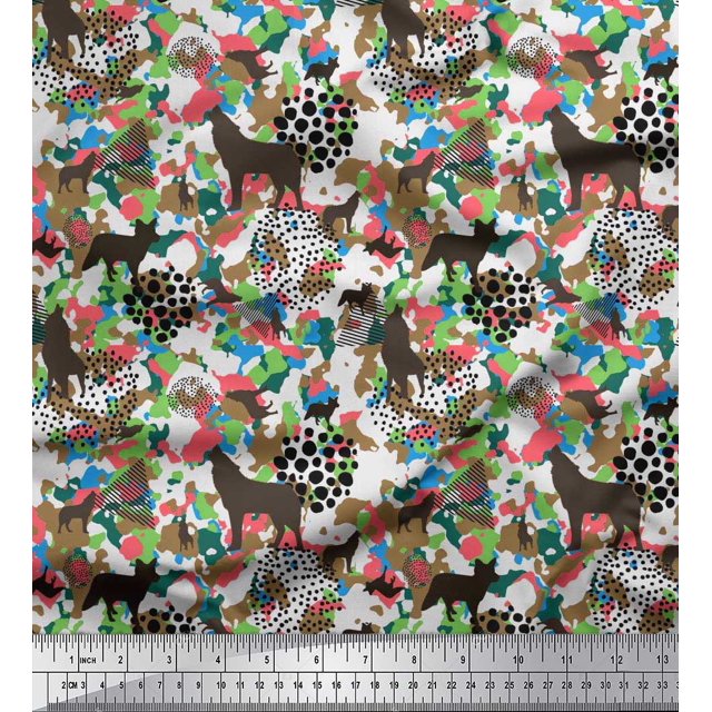 Soimoi Poly Georgette Fabric Dot,Camouflage Texture & Wolf Animal Decor Fabric Printed Yard 52 Inch Wide