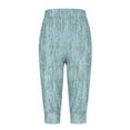 thumbnail image 5 of WREESH Womens Capri Pants Casual Elastic Tie Waist Loose Long Pants with Pocket Capris Blue, 5 of 6