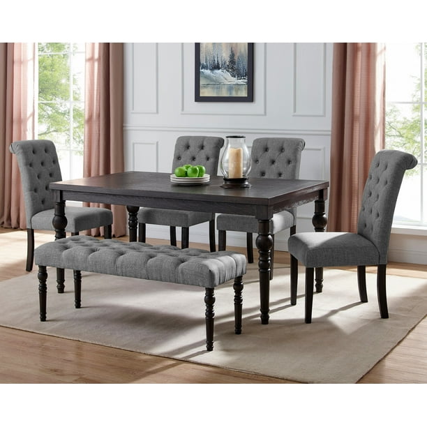 Roundhill Furniture Leviton Urban Style, Dark Wood Dining Room Set With Bench