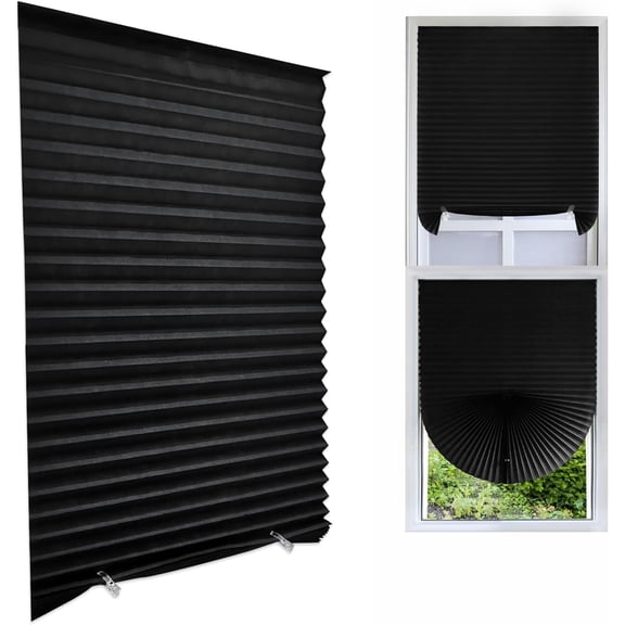 Cordless Blackout Pleated Fabric Shade Window Shades Blinds Darkening Temporary Light Filtering Pleated Paper Shade Easy to Install and Cut for Home Bedroom Office Windows