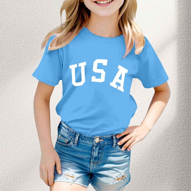 iTNHFP Vêtements pour Enfants Filles Garçons et Filles Mode Décontractée Imprimé Col Rond T-Shirt Manches Courtes 10706