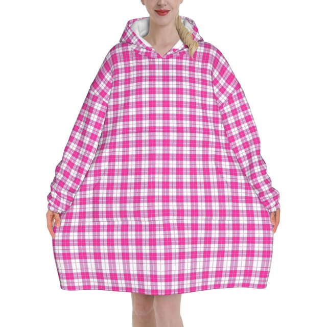 Couverture à Capuche Surdimensionnée à Carreaux Roses Confortable Cadeau d'Hiver Chaud pour Adultes avec Poche