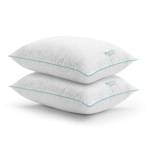 MARTHA STEWART Heirloom Jacquard Bed Pillows Standard / Queen Size Set Of 2, 385 Thread Count, TENCEL™ Lyocell and Cotton Blend Pillow, For All Sleep Positions, 20" x 36", White