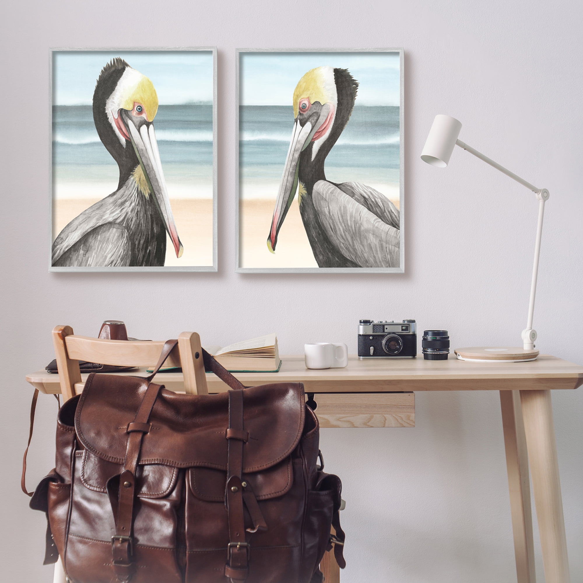Stupell Industries Pelicans on Beach Animals & Insects Painting Gray Framed Art Print Wall Art, 24 x 30