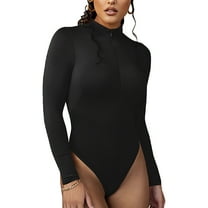 CuteStreet Women's Neck Zipper Design Bodysuit Long Sleeve Bodysuit Fleece Fabric Slim Fit Stretch Solid Bodysuit