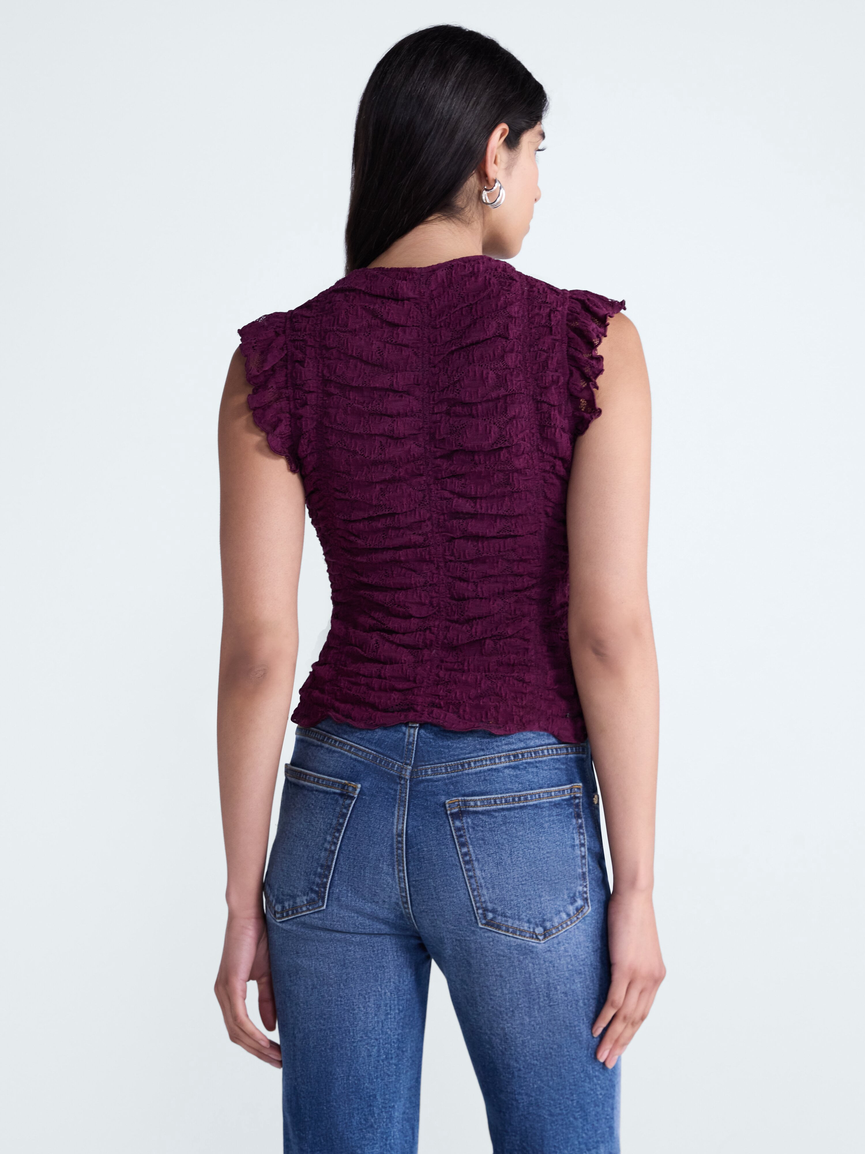Scoop Women’s Shirred Lace Top, Sizes XS-XXL
