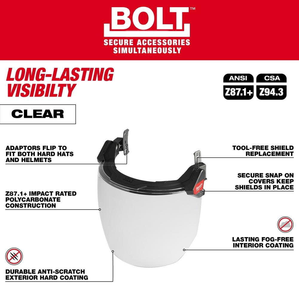 Milwaukee 48-73-1420 BOLT Full Face Shield, Clear, Compatible Safety Helmets & Hard Hats