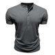 thumbnail image 4 of Tops para hombre, blusas y camisas de manga corta con cuello redondo para hombre, jersey informal de medio botón con cuello redondo y manga corta de color liso a la moda para hombre, top de poliéster, 4 of 8