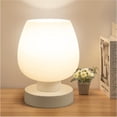 thumbnail image 2 of Lámpara táctil para mesita de noche, moderna lámpara pequeña para dormitorio, sala de estar, mesita de noche, lámpara de escritorio con pantalla de cristal de ópalo blanco, bombilla LED cálida, 2 of 10