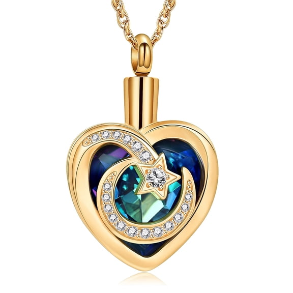 Moon Star Stone Heart Urn Pendant Cremation Jewelry for Ashes Keepsake Memory Necklace Memorial Jewelry