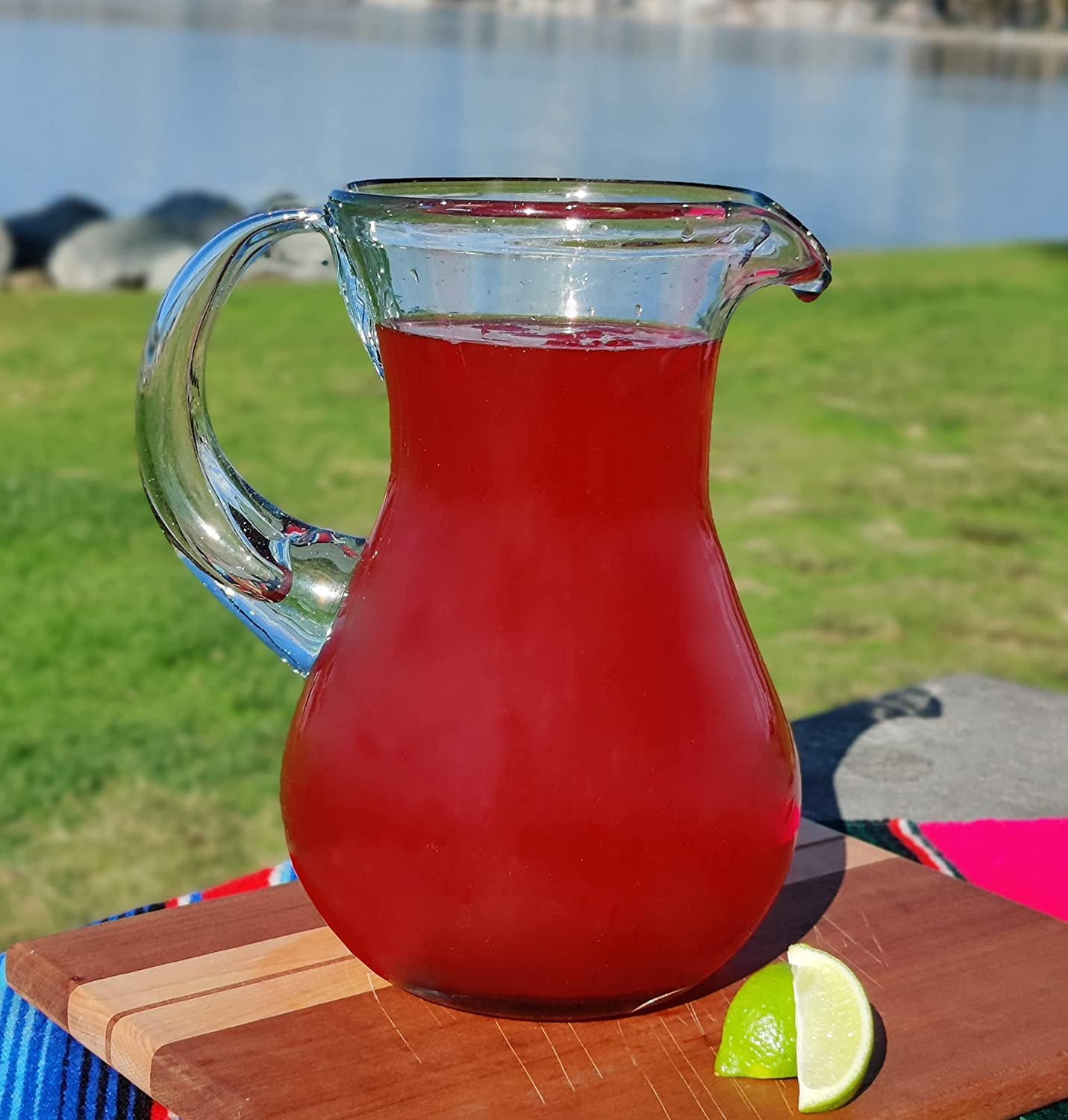 Mexican Hand Blown Glass Pitcher  Natural Clear Design 84 oz