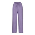 thumbnail image 6 of Wycnly on Sale Pants for Women Womens Loose Straight Leg Pants Casual Solid Plus Size High Waist Drawstring Long Pants Ladies Fashion Cotton Linen Pocket Trousers, 6 of 7