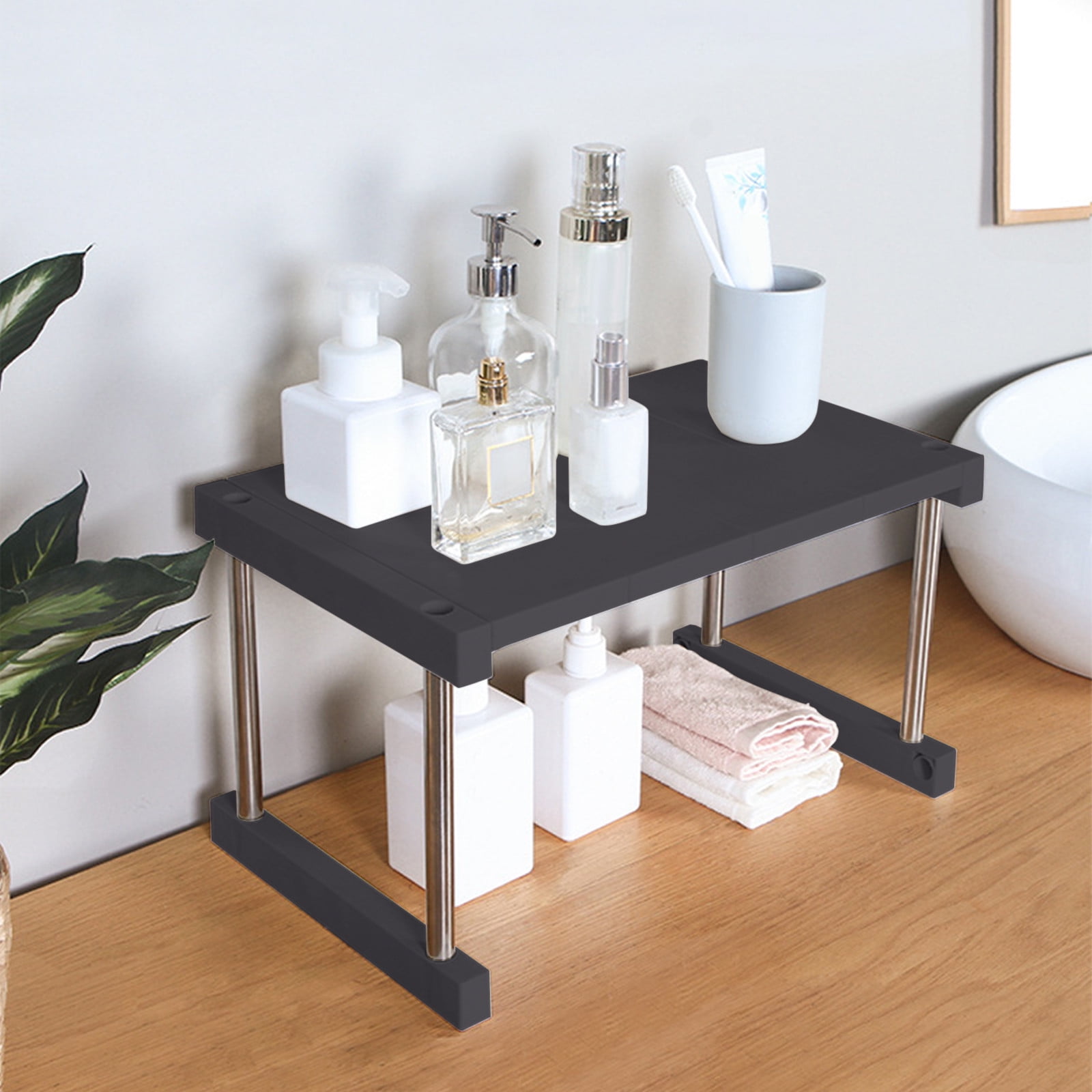 1Pcs Cabinet Shelf Expandable Height Adjustable Organizer Riser for Kitchen Cabinet Pantry Cupboard Under Sink Countertop Organization Storage Space Saver Stackable Heavy Duty Metal,Bathroom