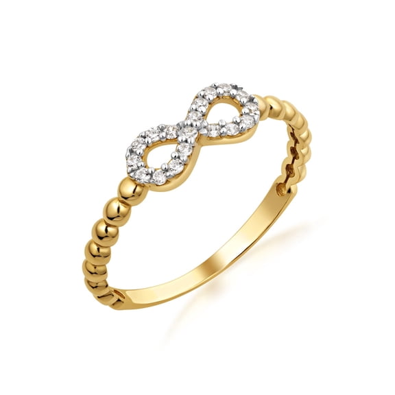 10K Solid Gold Beaded CZ Infinity Ring/Size 4