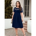 thumbnail image 5 of Plus Size Lace Chiffon Wrap Crew Neck Dresses Women Cocktail Wedding Guest Midi Dress Blue 4XL, 5 of 7