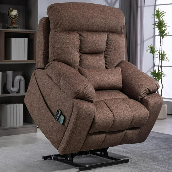 4 OKIN Motor Power Lay Flat Lift Recliner Chair for Elderly Adults Extra Large Recliners with Massage Heat, Adjustable Head-Back-Lumbar-Leg-Support, Extended Footrest, 2 Cup Holders