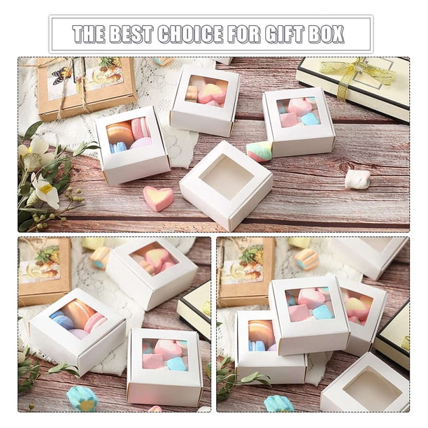 50 Pieces Mini Kraft Paper Box With Window Present Packaging Treat For Homemade Soap Bakery Candy (White
