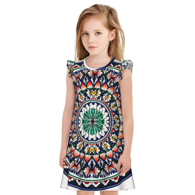 Balery Colorful With Blue Oriental Camisón de princesa para niñas, pijama de algodón con mangas abullonadas, suave y bonito.-Small