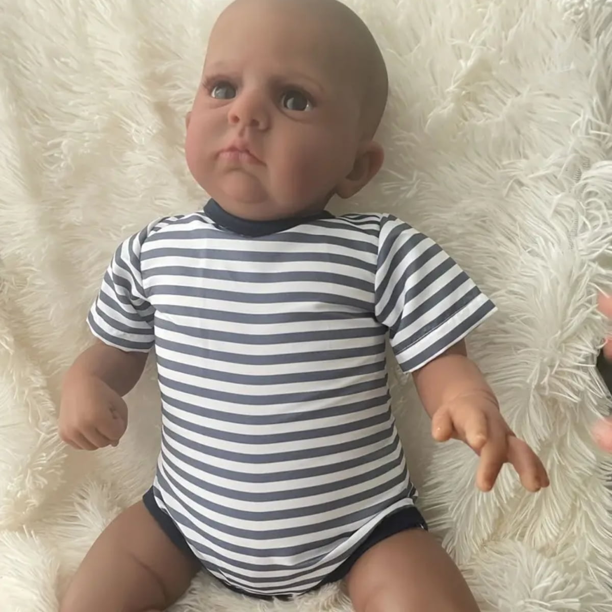 24 inch Already Painted Finished Doll Reborn Baby Dark Brown Skin Painted Hair Lifelike 3D Skin