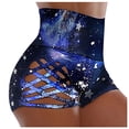thumbnail image 2 of Summer Saving Clearance AXXD Leather Shorts,Pants Hollow Print Slim Fit Stretch Sports Shorts for Women Casual Summer Blue 10, 2 of 6