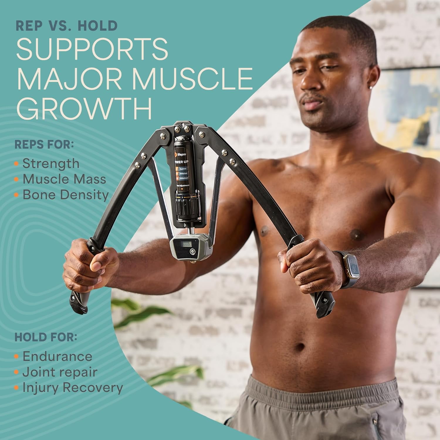 Lifepro Hydraulic Power Twister Arm Exerciser – Adjustable 22–440lb Chest Expander with Smart Rep Counter, Upper Body Strength Trainer for Home Gym Workouts - Gray
