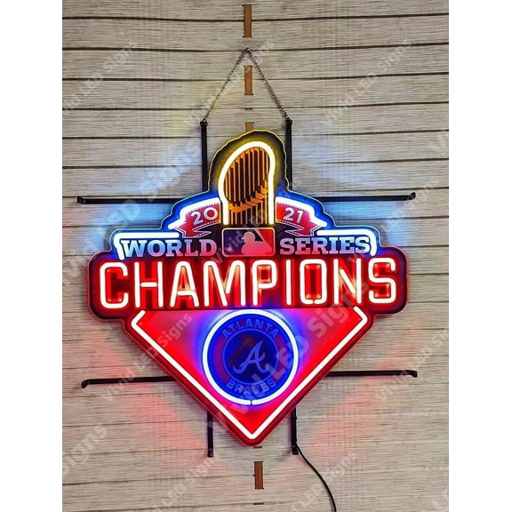 Queen Sense 24"x24" For Atlantas Sports League Braves 2021 World Series Champions LED Sign Light Neon Signs With Dimmer Party Home Wall Decor Lights W124ABL21WSCVVD-XLED