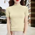 thumbnail image 6 of ManxiVoo Women's Mock Neck Top Short Sleeve Knit Pullover Sweater Smart Casual Ribbed Shirt L Size Beige, 6 of 8