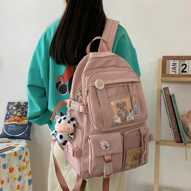 Mochila transparente de patchwork de estilo preppy para mujer Mochila grande para estudiantes (rosa)