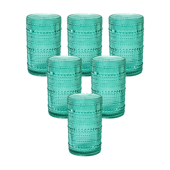 11 oz Hobnail Old Fashioned Water Glasses Set (Set of 6, Teal)