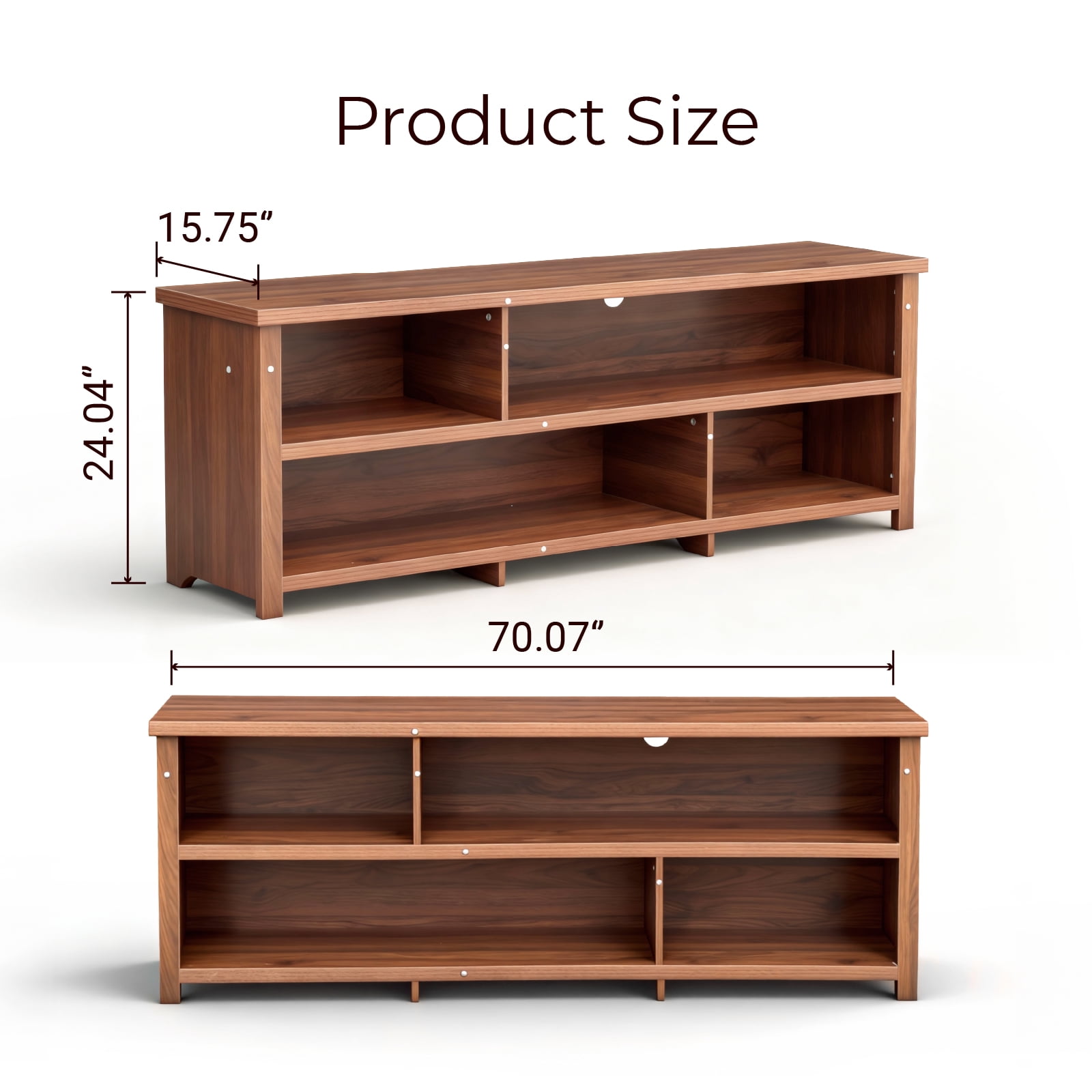 TV Stand, Double Layer Entertainment Center with Open Storage Shelves, Modern TV Console for Living Room & Bedroom, Dark Brown Particle Board 70.07"x15.75"x24.4"