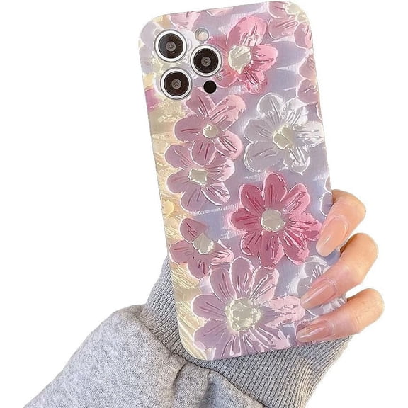 Designed for iPhone Case,Luxury Oil Flower Pattern Camera Lens Protection Shockproof Protective Cover Phone Case (iPhone 12 Pro Max,Pink)