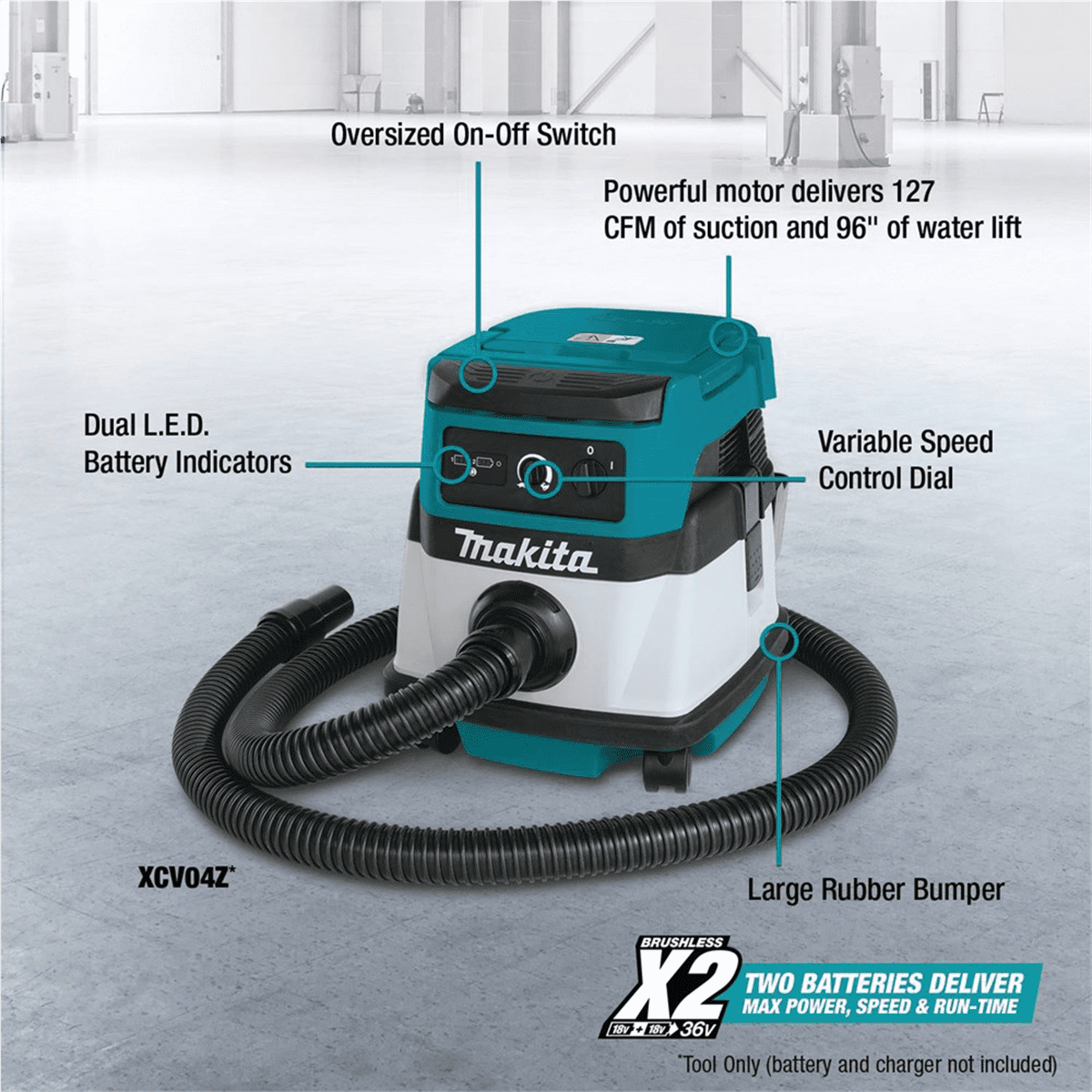 Makita 18V X2 (36V) LXT Lith-Ion Cordless/Corded 2.1 Gallon HEPA Filter Dry Dust Extractor/Vacuum (Tool Only)