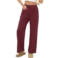 thumbnail image 5 of Posijego Womens Plaid Linen Pants Elastic Mid Waist Drawstring Wide Leg Pants Lounge Pants with Pockets, 5 of 8