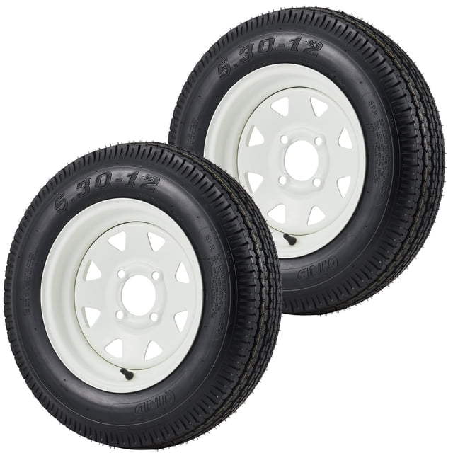 Towallmark 2 Pack 5.30x12 Tires With Rims, 12 Inch 4 Lug 4 Inch Bolt Pattern, 6PR Load Range C, For Lawn Mower Tractor Boat Utility Trailer Turf Applications