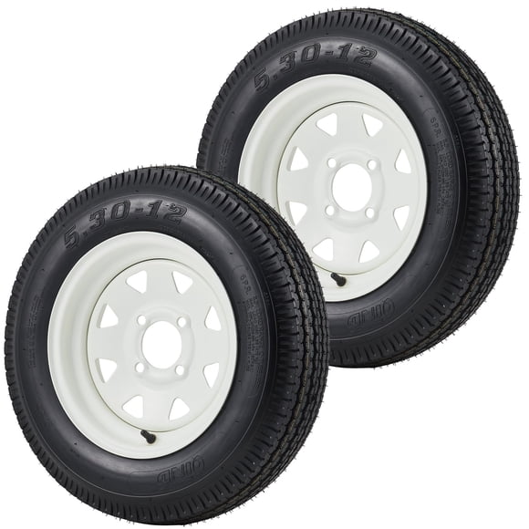 Towallmark 2 Pack 5.30x12 Tires With Rims, 12 Inch 4 Lug 4 Inch Bolt Pattern, 6PR Load Range C, For Lawn Mower Tractor Boat Utility Trailer Turf Applications