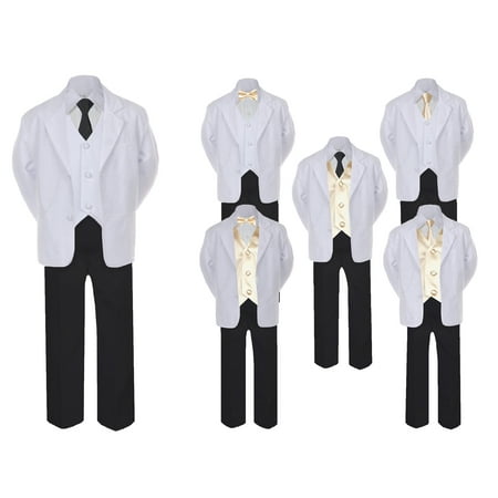 

5-7pc Formal Black White Suit Set Champagne Bow Long Tie Vest Boy Baby Sm-20 Teen
