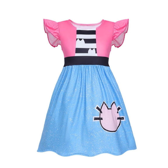 LILIYA Girls Halloween Flutter Sleeves Dress with Skeleton and Bow, Elegant Gown for Fall Festivities and Parties A