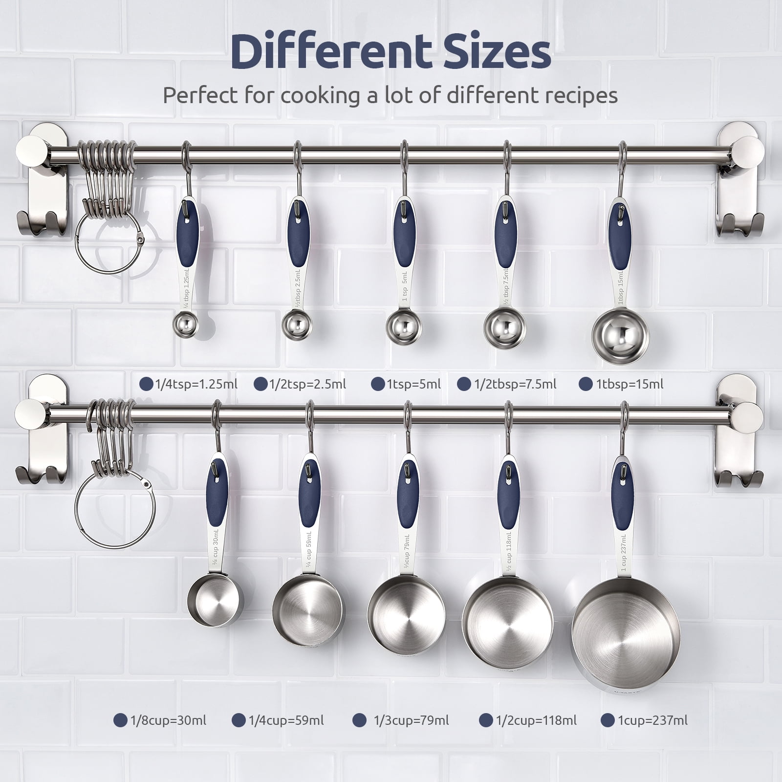 U-Taste 18/8 Stainless Steel Measuring Cups and Spoons: 10-Pcs Metal Stacking Measure Set for Baking Cooking with Strengthened Welds (Midnight Blue)