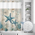 thumbnail image 2 of No Hook Shower Curtain, Teal Starfish Coastal Shower Curtains for Bathroom with See Through Top Window, Vintage Summer Beach Nautical Waterproof & Washable Bath Curtain Stall 48"x72", 2 of 9