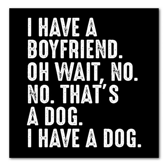 DistinctInk Custom Bumper Sticker - 6" x 6" Decorative Decal - Black Background - I Have a Boyfriend - No, That's a Dog
