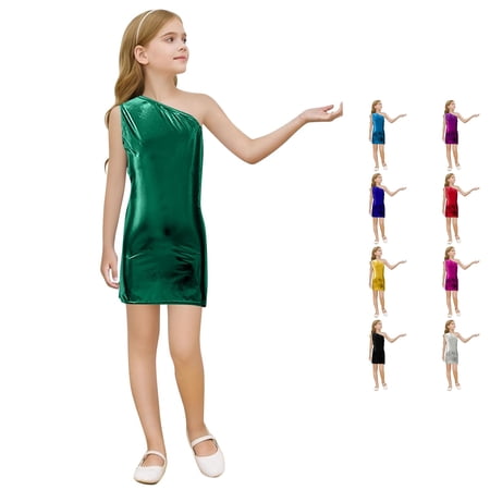 Girls Glitter Sequin Sleeveless Dress with Round Neck and Asymmetric Shoulder Stylish Party Gown for Toddler Kids Girls Half Sleeve Prom Dresses 15-16 Years