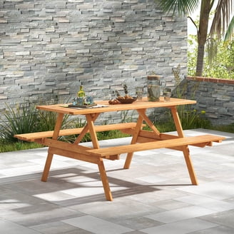 Costway Outdoor Patio Acacia Wood Picnic Table Dining Set with 2