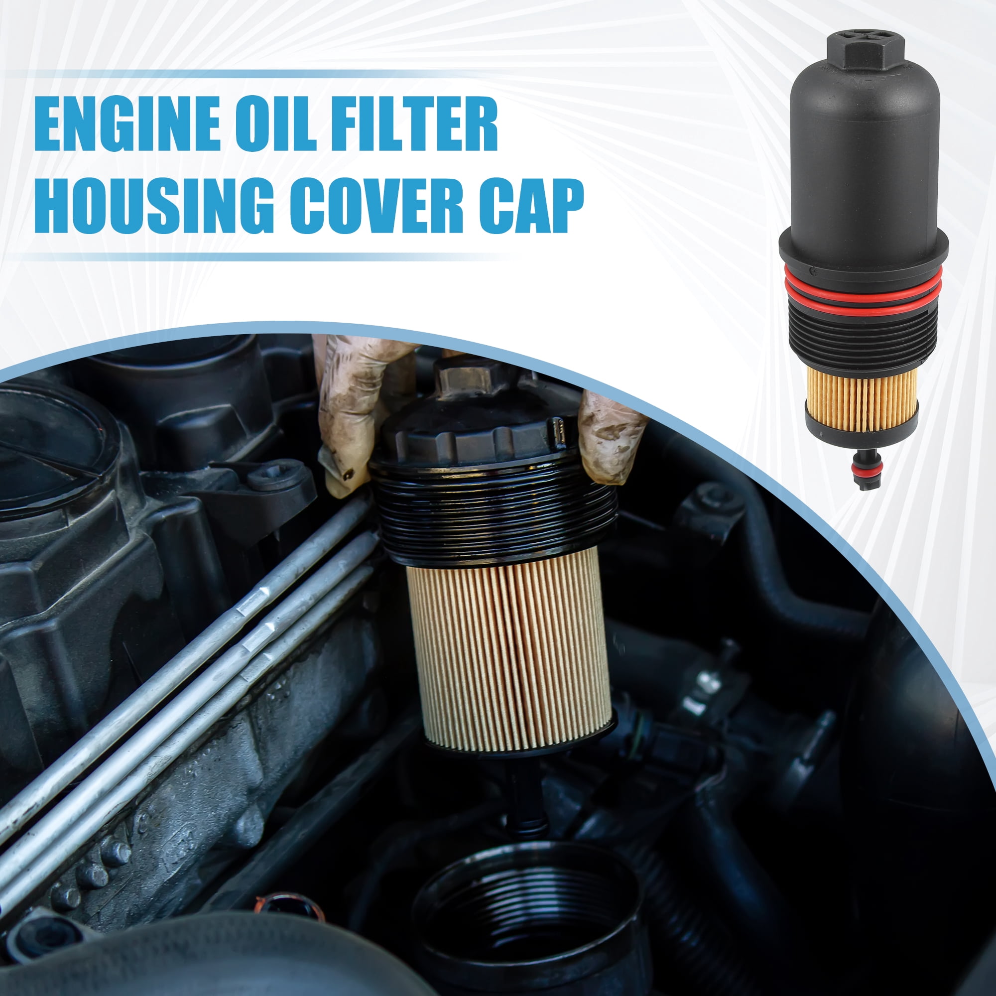Unique Bargains Engine Oil Filter Housing Cover Cap FT4Z-6A832-C for Ford Edge 2.7L 2015-2021 Plastic Black