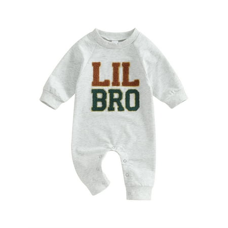

Polinkety Baby Boy Rompers Long Sleeve Round Neck Letter Embroidery Jumpsuits Newborn Fall Clothes