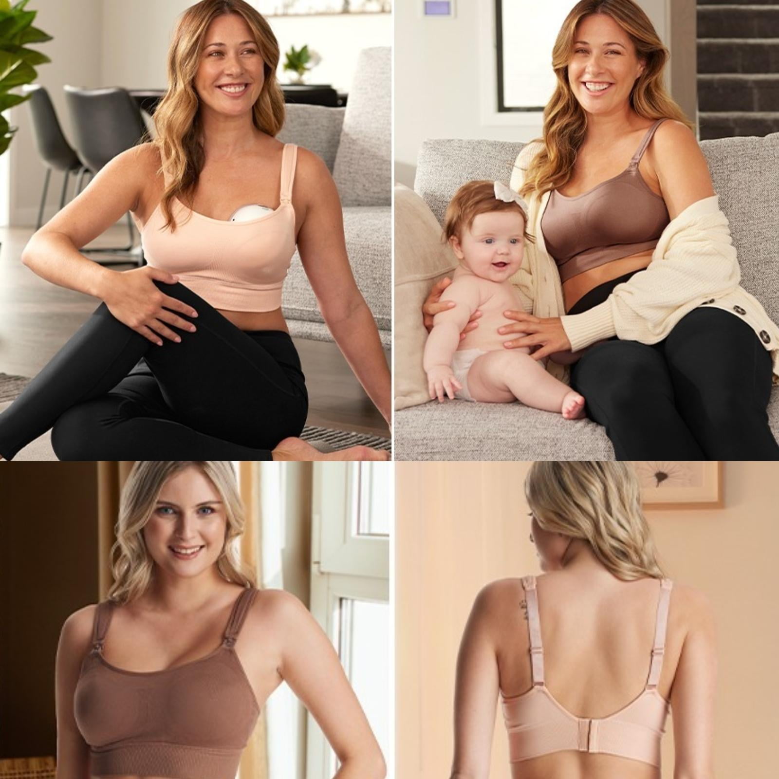 Momcozy Lycra Pumping Bra Hands Free with Fixed Padding for Good Shaping, Comfortable Support Pumping and Nursing Bra in One, Seamless Maternity Breast Pump Bra & Maternity Bra