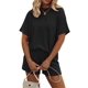 thumbnail image 1 of Conjunto de pijama Ekouaer Short Sleeve Lounge de 2 piezas negro para mujer, 1 of 6